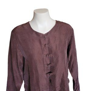 Vtg 70s Eaton Petites Silk Top Toggle Closure Brown Size 10 (small)